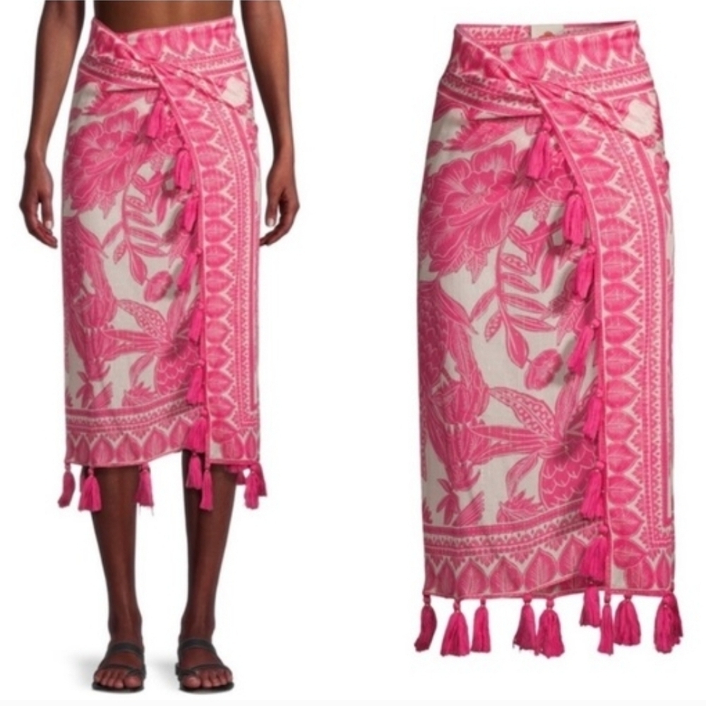 New Farm Rio Tropical Woodcut Pink Sarong Pareo Cover-Up Wrap Skirt Medium NWT